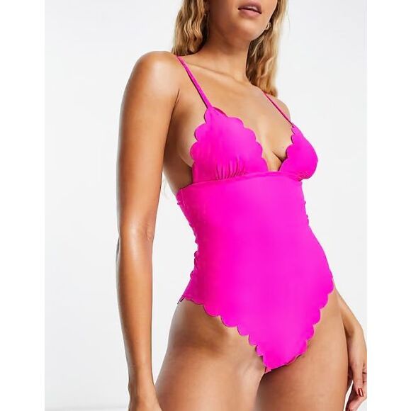 The Frolic Hot Pink Seamless Scallop Clarissa One Piece Swimsuit Size 6 Small - Picture 1 of 9